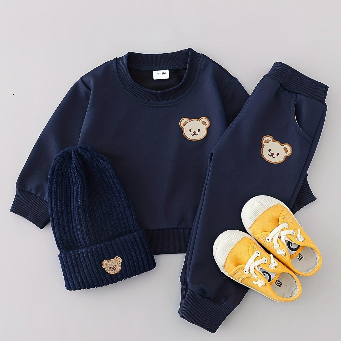 TEMU Children's Spring/autumn Cartoon Bear Long Sleeve And Pants Set, Perfect For Outdoor