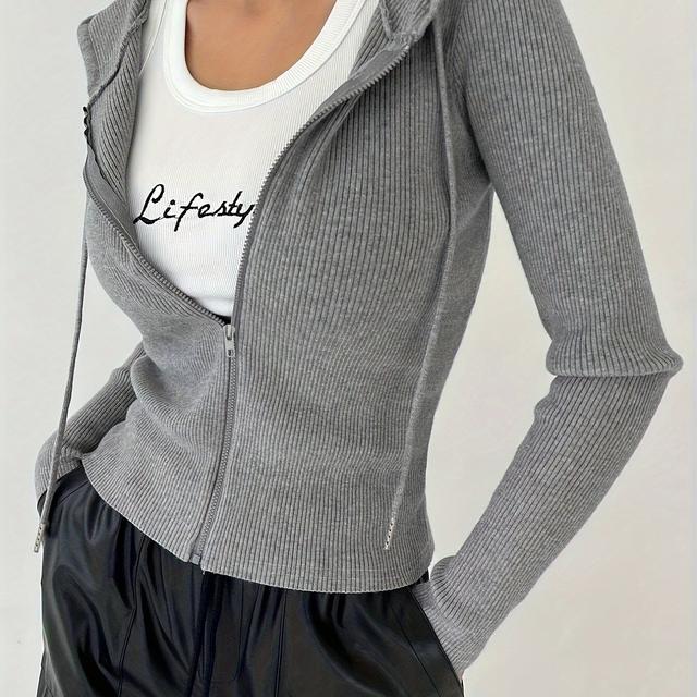 TEMU Veste décontractée à capuche manches longues couleur unie pour femme, coupe ajustée