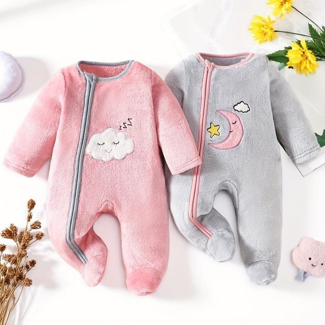 TEMU Pink & Grey Winter Onesie Bodysuit - Plush Long Sleeve Romper, Soft Warm Jumpsuit For, Short Sleeve Conversion (pink/grey) - Machine Washable Clothing, Perfect For Outdoor