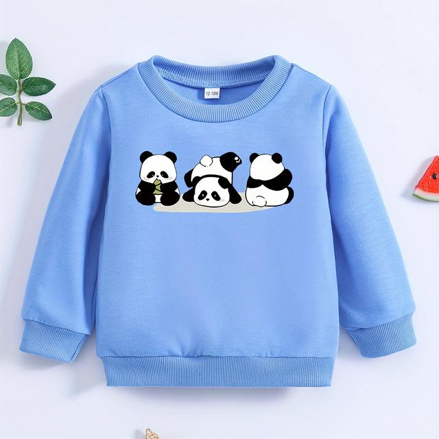 TEMU 's Cute Panda Print Sweatshirt - Loose-fit Long Sleeve Round Neck Sweater With Black & White Panda Pattern, Short Sleeve-like Collar & (spring/fall) - Casual Outfit