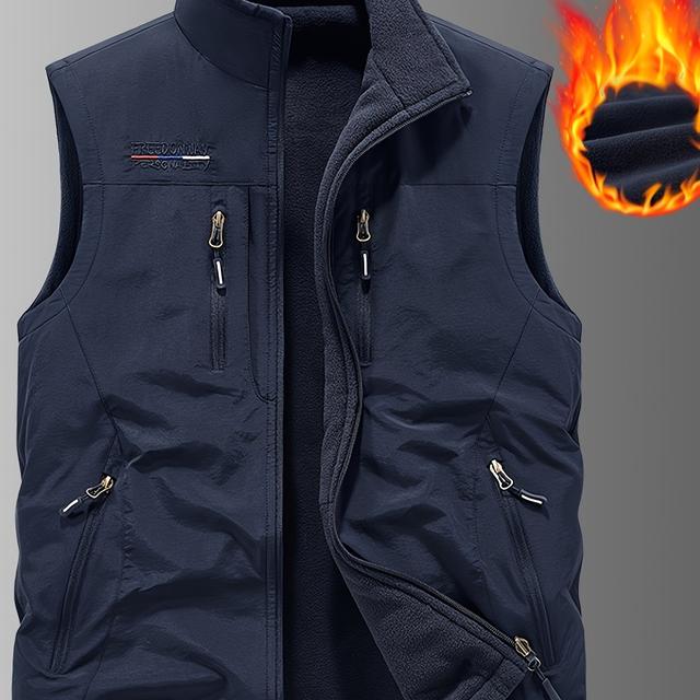 TEMU Fall New Thickened Reversible Multi-pocket Men's Vest, Outdoor Fishing Photography Hiking Casual Workwear Sleeveless Collar Men's Tank Top