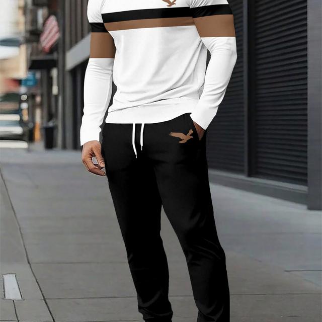 TEMU Eagle 3d Printed Long-sleeved T-shirt/ Long Pants Set - Summer Casual Round-neck Long-sleeved T-shirt For Men - Sports Outfit Two-piece Set