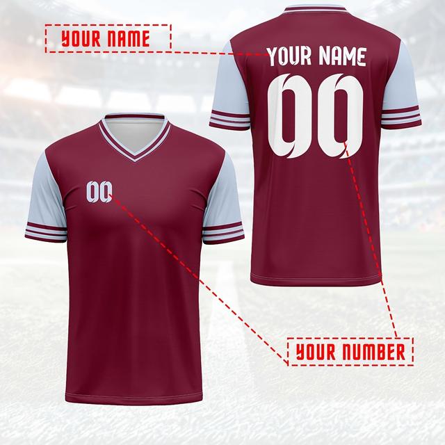 TEMU Custom Men's Soccer Jersey - V-neck, Breathable Polyester, Personalized Name & Number Print For Training & Casual Wear