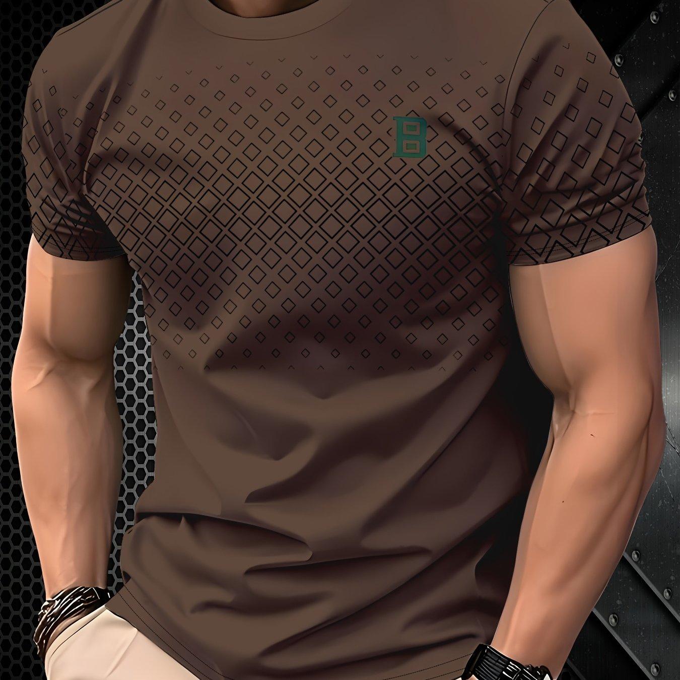 TEMU Men's Fashion Casual T-shirt - 100% Polyester Fiber, Round Neck Short Sleeves, Machine Washable, Comfortable For , Daily Wear | Round Neck T-shirt | Smooth Texture Fabric
