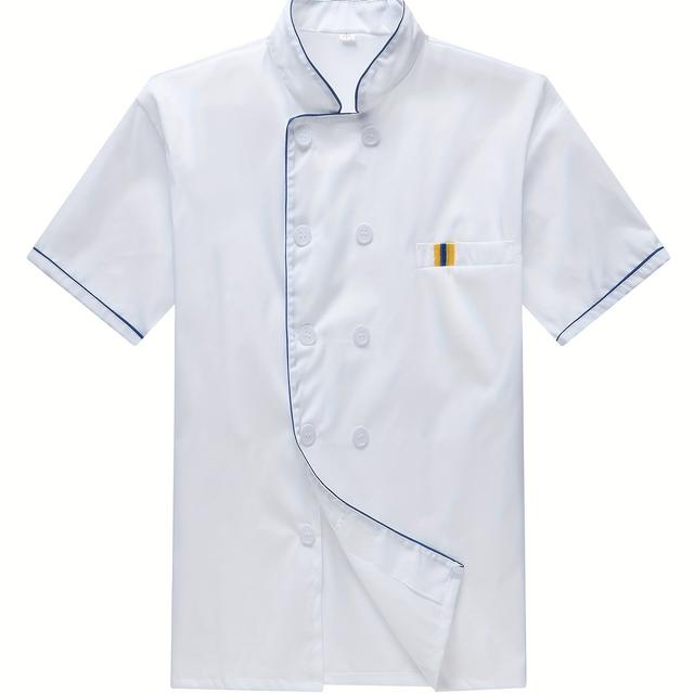 TEMU Chaqueta de Chef de Manga Corta para Hombre - Uniforme Culinario con Detalles, Cuello , Poliéster Lavable a Máquina para Uso Profesional en Cocina