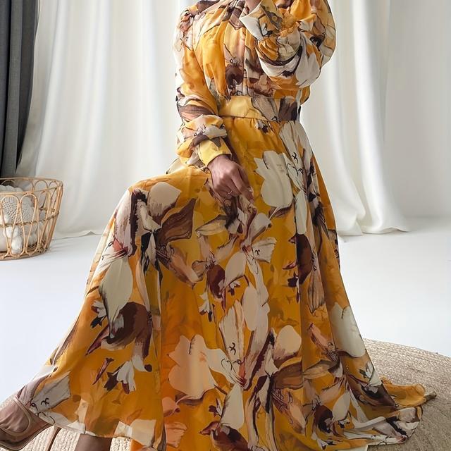 TEMU Vrouwen Midden-Oosterse Moslim Chiffon Print Maxi Jurk