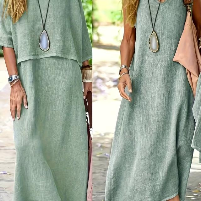 TEMU Ladies' Elegant Solid Color Dress Set Two-piece