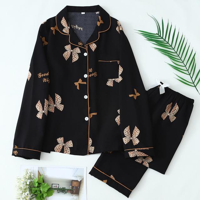 TEMU طقم بيجاما بأكمام طويلة وبنطلون طويل بتصميم أقواس للمراهقين