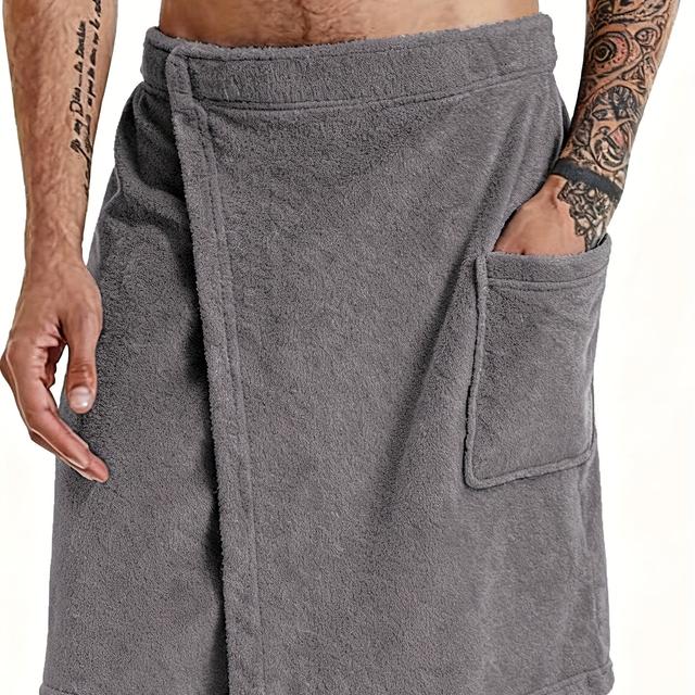 TEMU Sp-01 Men' Color Wearable Bath Towel Robe With Pockets, Sleep Robe, Hook And Loop Fastener Bath Towel, Beach Towel
