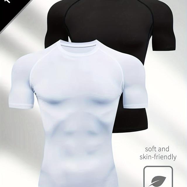 TEMU Conjunto de 2 camisetas Elite de manga corta, transpirables y de secado rápido para hombre