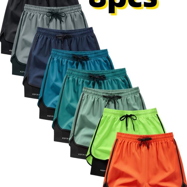 TEMU طقم شورت رياضي للرجال من 8 قطع، أسلوب رفيع لصيف كرة السلة واللياقة البدنية وكرة القدم والسباحة والجري بنطلون سريع الجفاف من الألياف الملساء