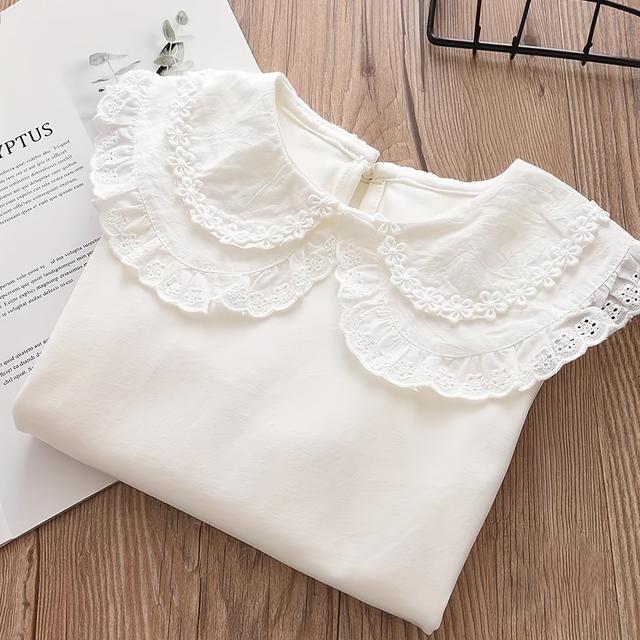 TEMU Camiseta de de cuello , camiseta base y grande, camisa grande con cuello de muñeca de encaje con solapa, 95% camiseta top