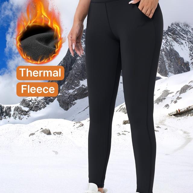 TEMU Damen Winter Warme High-Waist Bauchkontroll-Po-Hebende Yoga-Hose mit - 9/10 Länge Knöchel Workout Leggings, Weich Dehnbar für Gym Laufen Training, Uni-Farbe Nicht Durchsichtige Fitnessbekleidung