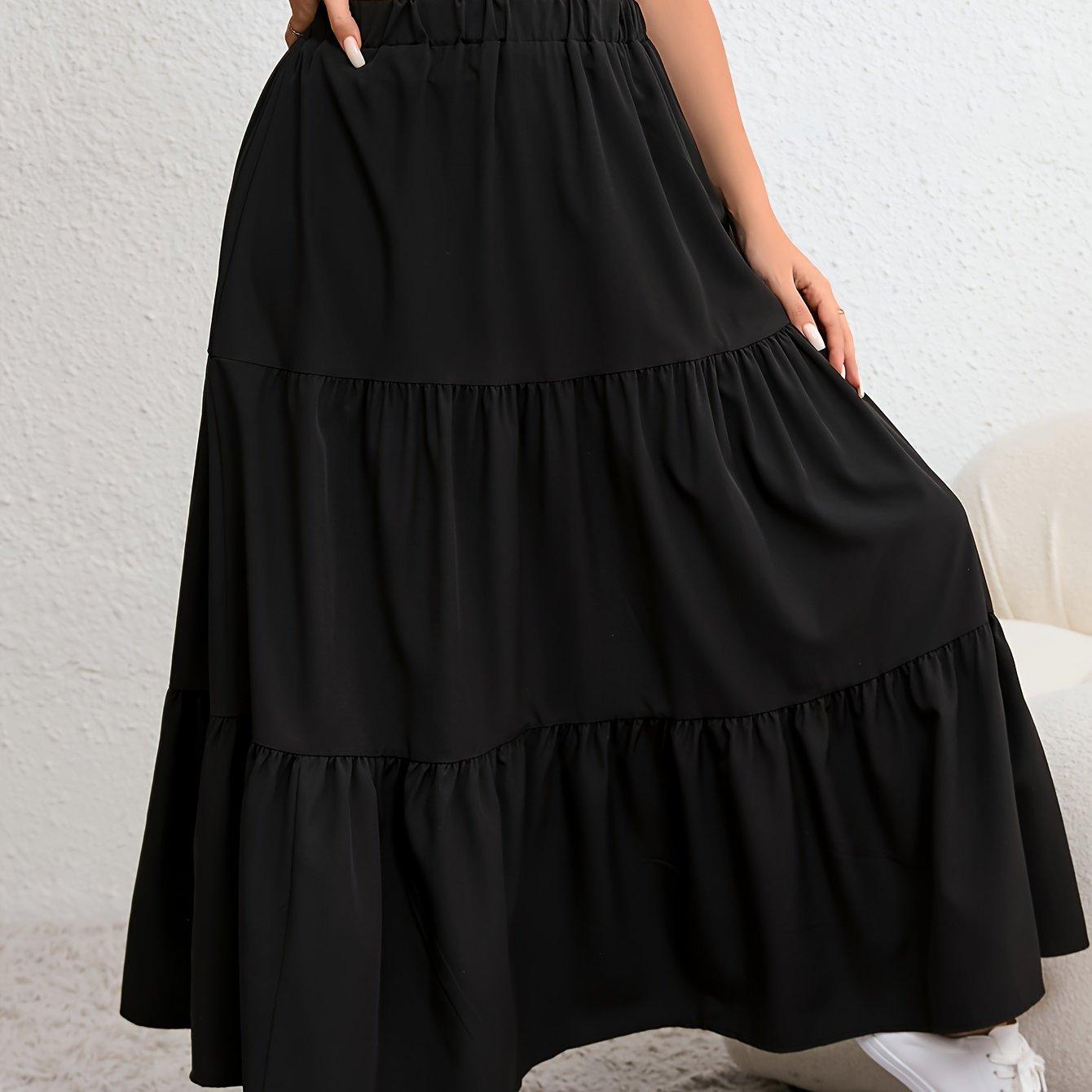 TEMU Large Size Ladies Solid Color Spliced Cake Skirt