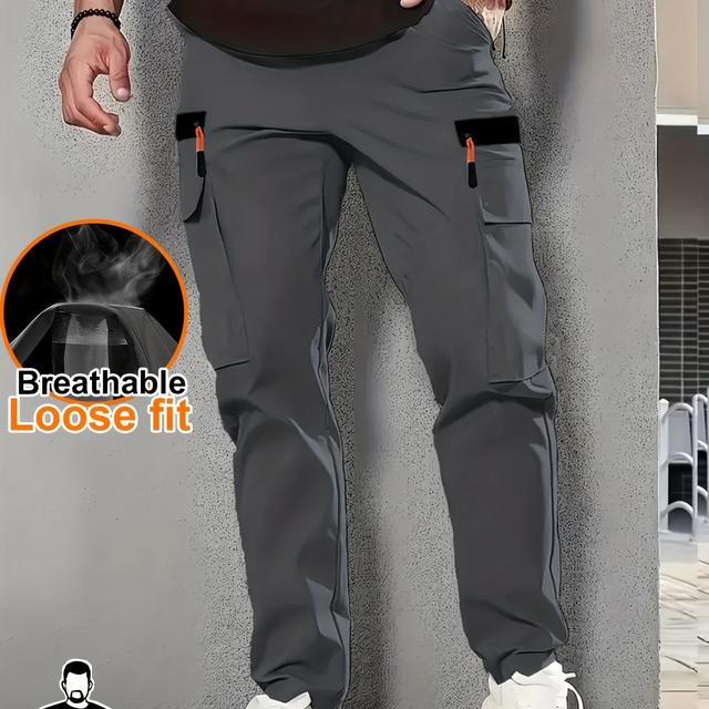 TEMU Herren Cargo Hose in Übergröße, lässig, locker, atmungsaktiv, mit Kordelzug und Reißverschlusstaschen. Ideal für Freizeit, Sport oder Running. Plus Size