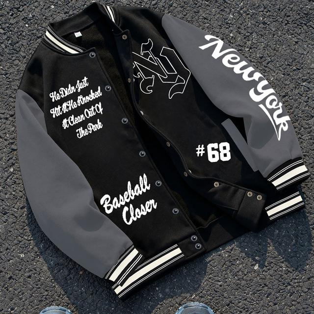 TEMU เสื้อแจ็คเก็ตแฟชั่นสตรีทสไตล์อเมริกันย้อนยุค ลายพิมพ์ #68 ชุดเบสบอลสีตัดกันแนวไฮสตรีท วัฒนธรรมเบสบอลนิวยอร์ก ดีไซน์เฉพาะตัวสไตล์ถนนอเมริกันสตรีทแฟชั่นสบายๆ