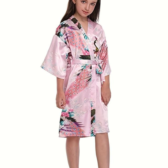 TEMU Peacock Long Robe Made Of Silky, Beach Robe For Girls, Cardigan Kimono.