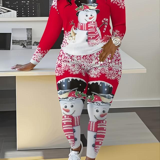 TEMU Ensemble pièces pour femme avec un imprimé de de Noël, comprenant des manches longues et un col rond, idéal pour et l'hiver.