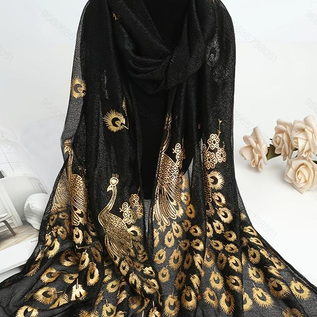 TEMU Plus Size Luxury Scarf - Soft, Lightweight Fabric, Elegant Black With & Floral Patterns, Versatile Shawl For, , And Style, Plus Size Scarves