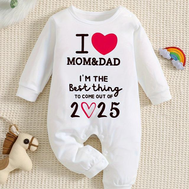 TEMU Baby's I Love Mom & Dad Print Long Sleeve Romper, Toddler & Infant Girl's Outdoor Clothes