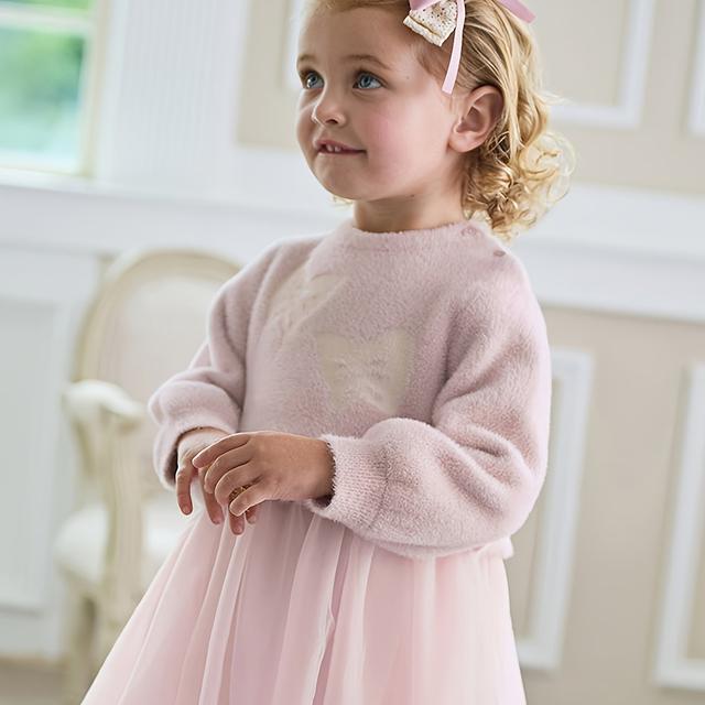 TEMU فستان سويتر فليس مريح للفتيات من DAVE&BELLA - طباعة زهور، نايلون مطاطي، قابل للغسل في الغسالة لفصلي /، سويترات للبنات