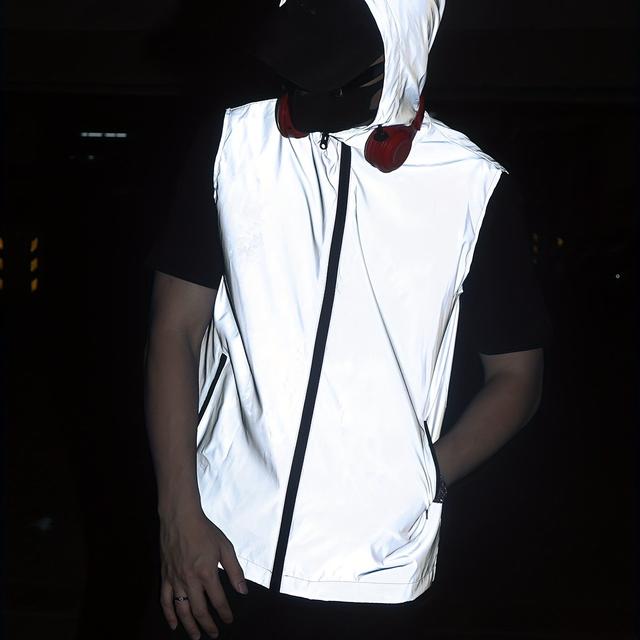 TEMU Ärmellose Herren Kapuzenweste für Hip-Hop Tanz, glänzend für alle Jahreszeiten bei Nacht