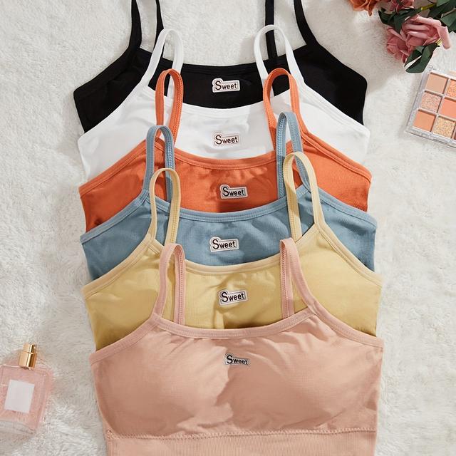 TEMU Conjunto de 6 sutiãs desportivos para mulheres, estilo confortável, cores sólidas, sem costuras, sem , elásticos e versáteis, top de ginásio crop