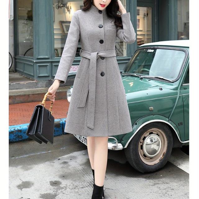 TEMU 2021 Autumn And Winter Dragon And Phoenix Coat With A Stand Collar, Mid-length, Women' Korean Style, Waist-cinching, Color-.