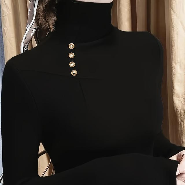 TEMU Grande Taille - Vêtements Grande Taille pour Femmes, T-shirt Décolleté Boutonné Décoratif, Haut Décontracté à Manches Longues, Convient pour et l'Hiver