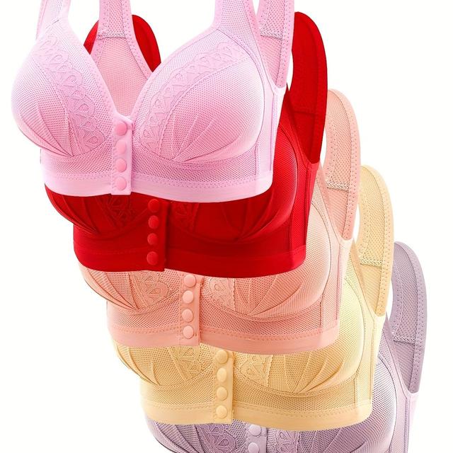 TEMU 5pcs Set, Lace, Back Closure, Adjustable, Wire-free, Supportive, Comfortable, Bra