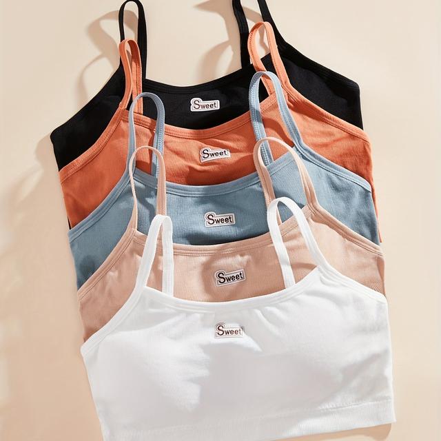 TEMU 5pcs Sweet Pattern Simple Solid Bra, Comfy & Breathable Bra, Women's Lingerie & Underwear