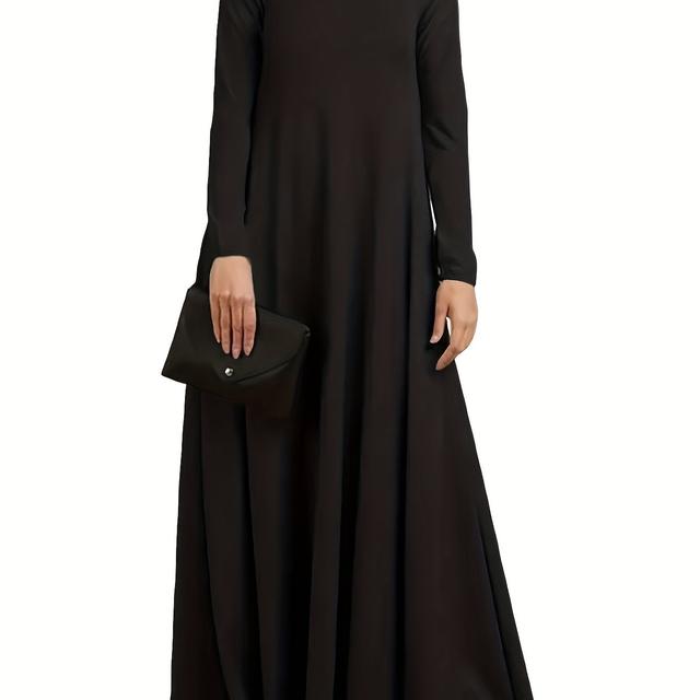 TEMU Ramadan Solid Color Long Sleeve Kaftan Dress, Casual High Neck Long Dress, Women's Clothing