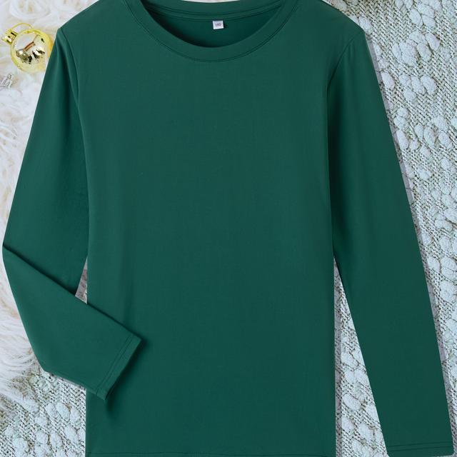 TEMU T-shirt de Comprida Casual para , Cor Sólida, , , Confortável e Agradável à Pele