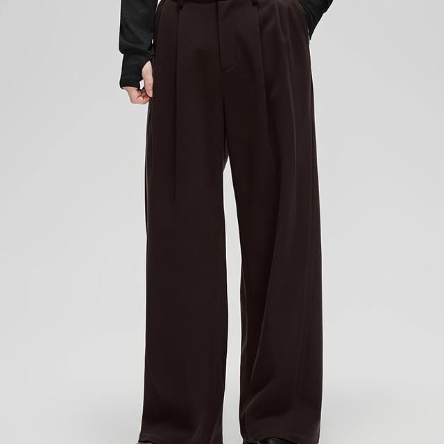 TEMU [geng Yuan Shi & Cokein] Solid Color Loose Retro Old Money Thick Casual Pants