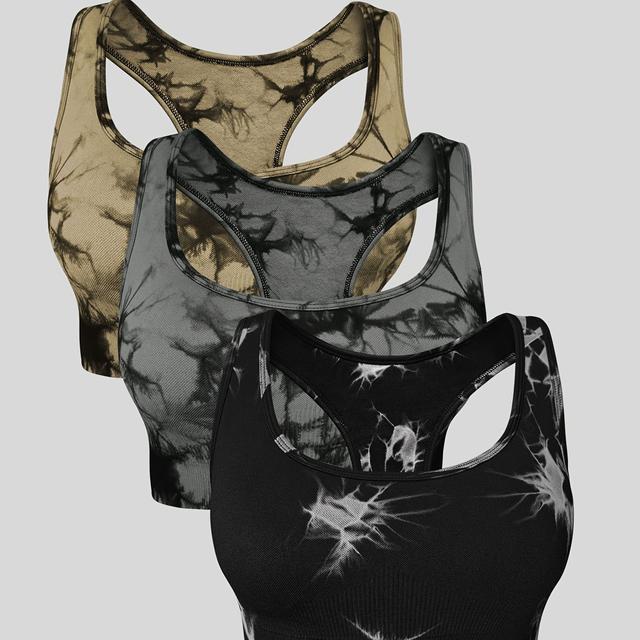 TEMU Set Of 3 Seamless Tie-dye Sports Bras For Women With Padding.
