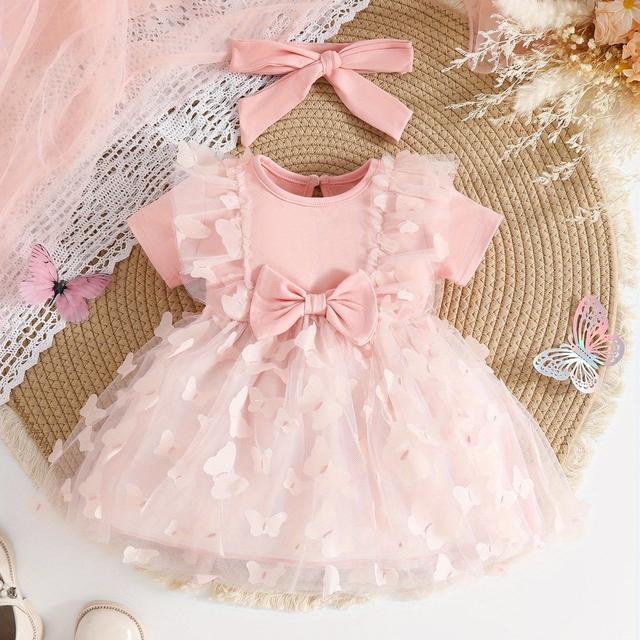 TEMU Vestido 2025 para Bebé Niña, con Diseño de Manga Corta en Tul