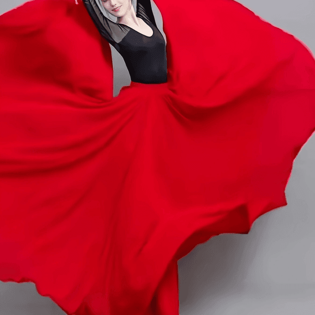 TEMU Eleganter Doppelschichtiger Chiffon-Tanzrock - Hohe Taille, Fließendes Langes Tüll-Performance-Kleid für Ballett & Modernen Tanz, Atmungsaktiv & Handwaschbar, Schwarz