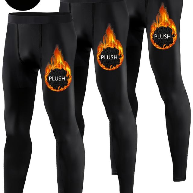 TEMU 3pcs Fleece-lined Men's Thermal Underwear Pants, Perfect For Gym And Running Workout Base Layer.long Johns,winter Autumn Warm Pants