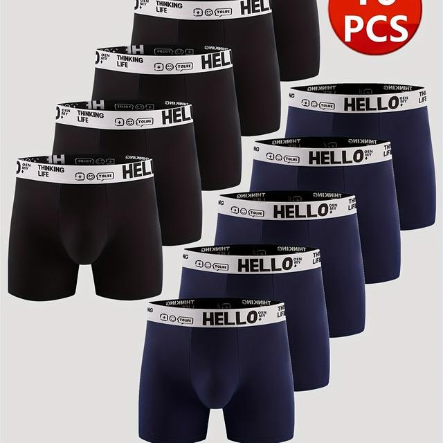 TEMU 10 Paar Herren-Boxershorts, Lang, aus atmungsaktiver, weicher dehnbarer Baumwolle in Unifarben