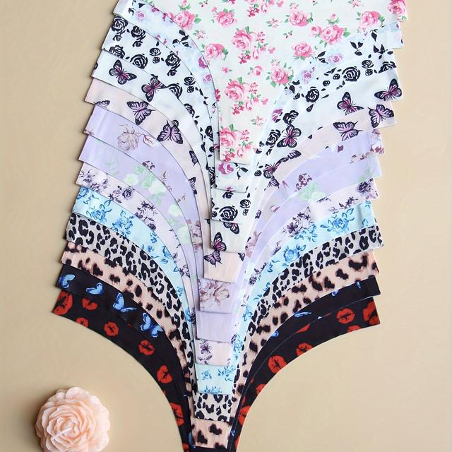 TEMU 13pcs Of Ladies' Low-waist Panties, Trunks, Seamless Digital Printing, Butterflies, Lovely , Seamless Underwear, Women's Bottom Casual Underwear.