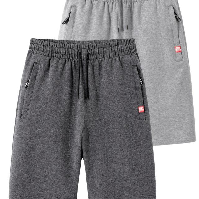 TEMU 2er-Pack Lässige Sportshorts für Herren, bequemer weicher Stoff, Reißverschlusstaschen, Bund mit Kordelzug, geeignet für Sommer-Outdoor-Laufen, Klettern, Fitness Strandmode