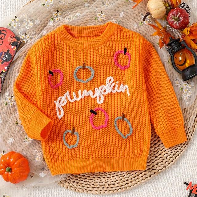 TEMU Modischer Halloween-Pullover für Mädchen – Rundhals-Langarm-Strickpullover, vielseitig und festlich für Herbst/Winter