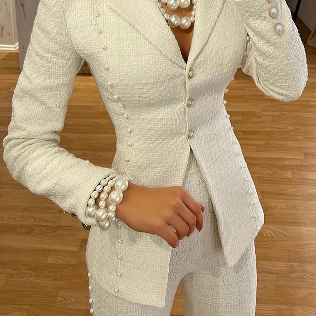 TEMU 2024 Eleganter Damenblazer mit Langarm Perlknopfleiste im Open-Front-Design