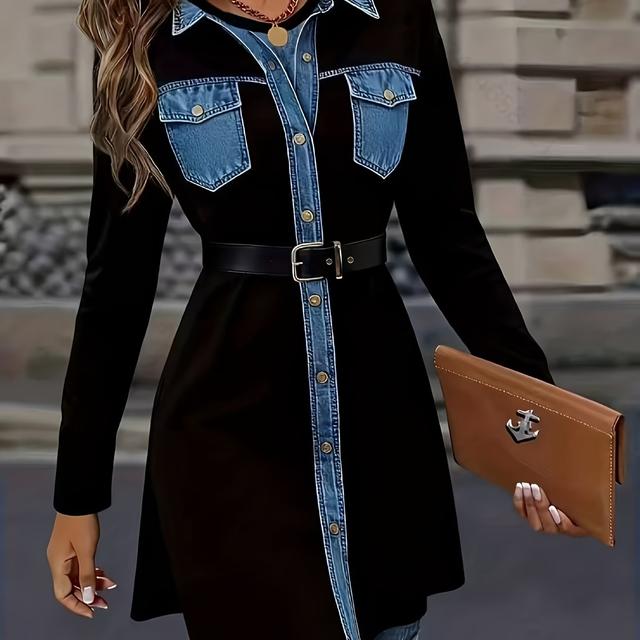 TEMU Haut long pour femme en denim (avec ceinture) [Wilderness] - Design imprimé 2D