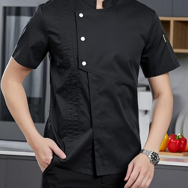 TEMU 1 Peça de Touca de Chef - Roupa Profissional para Cozinha, com Botões, Tecido Leve e Respirável para Uso Comercial ou Doméstico - Uniforme Fácil de Limpar, Design Triplo, Material Não Elástico
