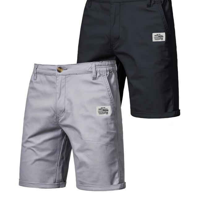 TEMU 2pcs Men's Casual Cargo Shorts - , Straight Leg, Zipper Pockets, Light Blue & Beige, Shorts| Shorts| Stretch Fabric