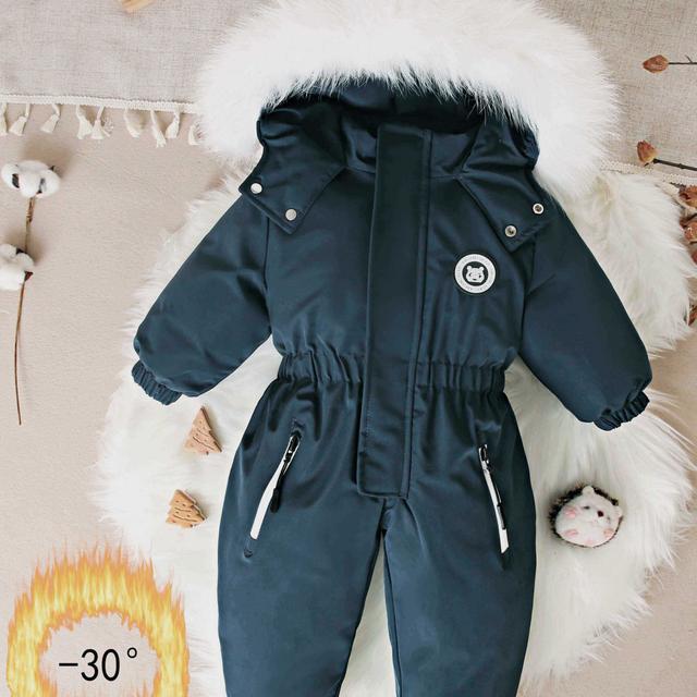 TEMU Thickened Children's Ski Suit With A Fur Collar For Infants And Toddlers, Extra Thick Onesie For Winter, Suitable For Boys And Girls Aged 1-5