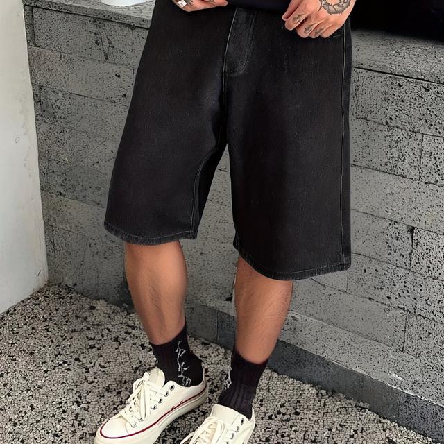 TEMU Calças Jeans Curtos Masculinos Vintage e Desgastados de Cintura Bolsos - Shorts Capri Casuais em Denim (Sem Elasticidade) para o Verão, Estilo Retrô & Traje