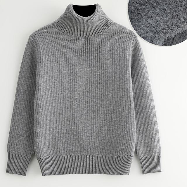 TEMU 1pc Winter High Neck Sweater For Boys And Girls - Casual Knit Fabric With Velvet Inner, Solid Color, Long Sleeve, Regular Fit, 50% Viscose, 28% Nylon, 22% Polyester, Thick