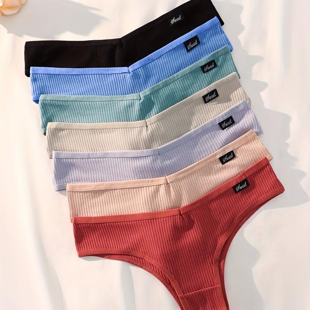 TEMU 7-pack Women's High-waisted Hipster Underwear - Ribbed Minimalist Panties, 7 Solid Colors (black/blue/mint/grey/beige/red) - Breathable Everyday Essentials, Comfortable Lingerie | | Quality